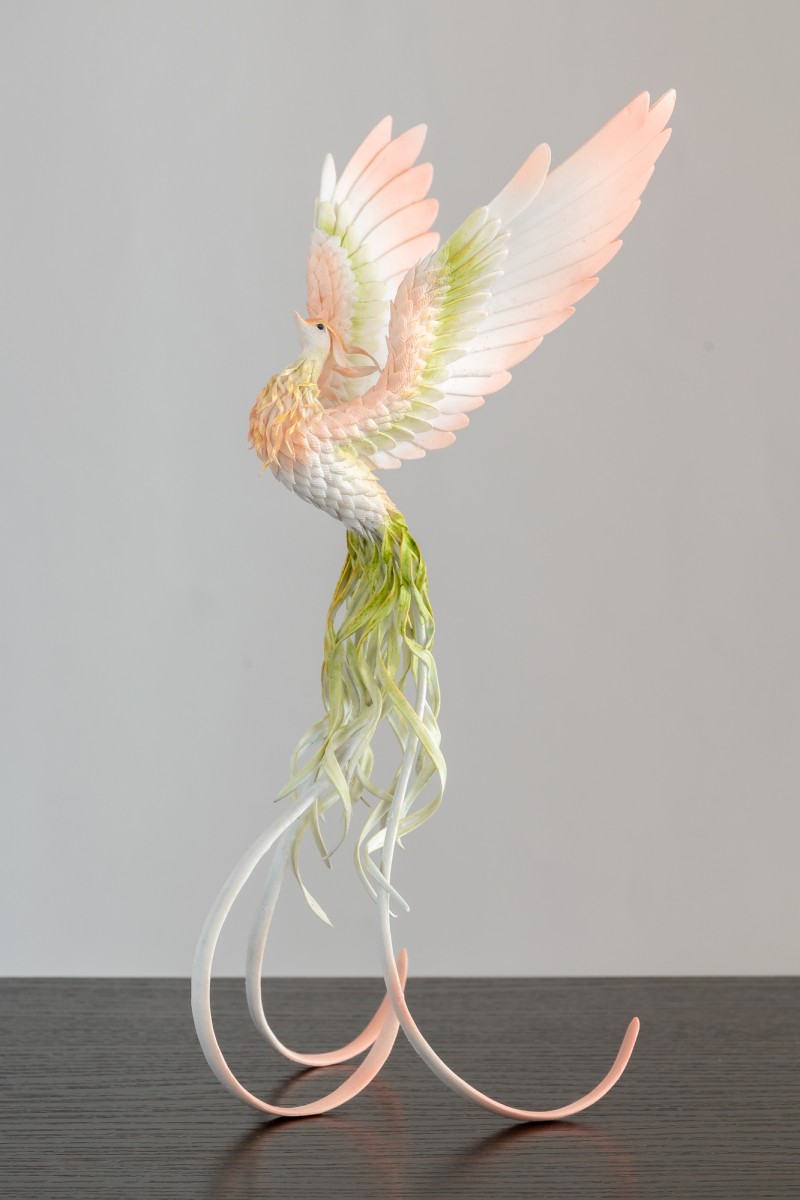 White and pink phoenix statue bird by handmade 