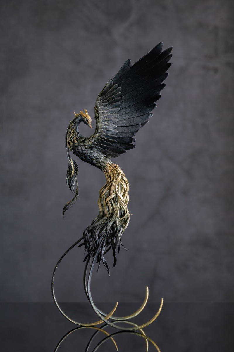 Black phoenix statue bird by handmade 