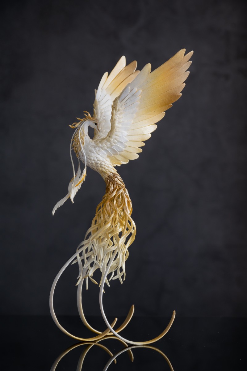 White and gold phoenix statue bird by handmade