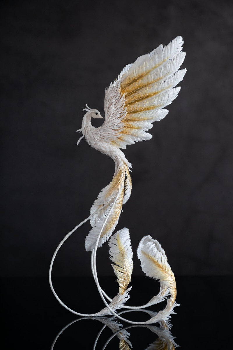 White and gold phoenix statue bird by handmade 