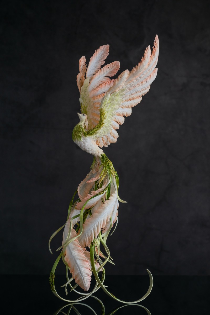 White and pink phoenix statue bird by handmade 