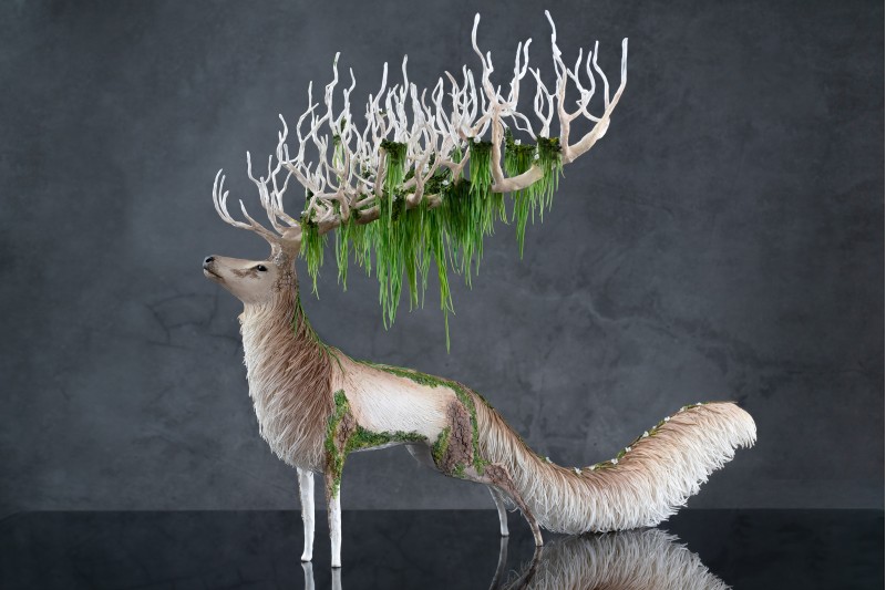 Forest stag statue with air clay by handmade 