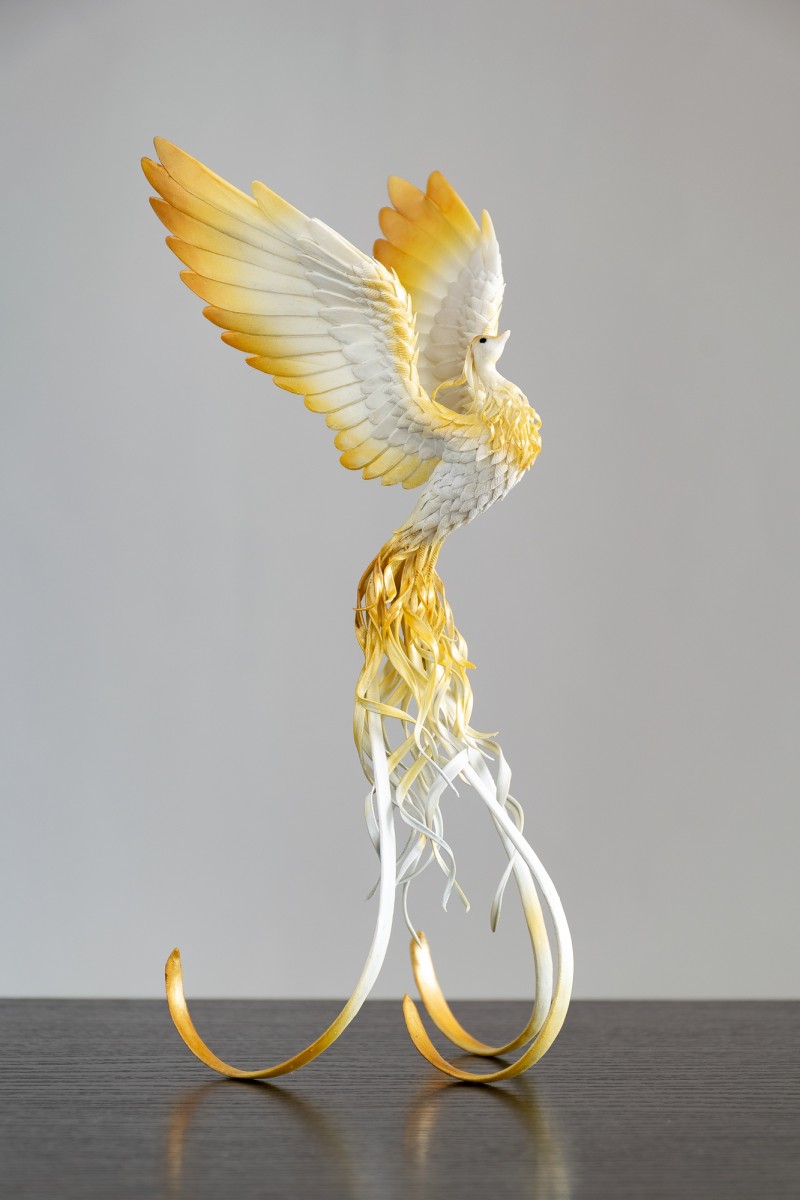 White and gold phoenix statue bird by handmade 