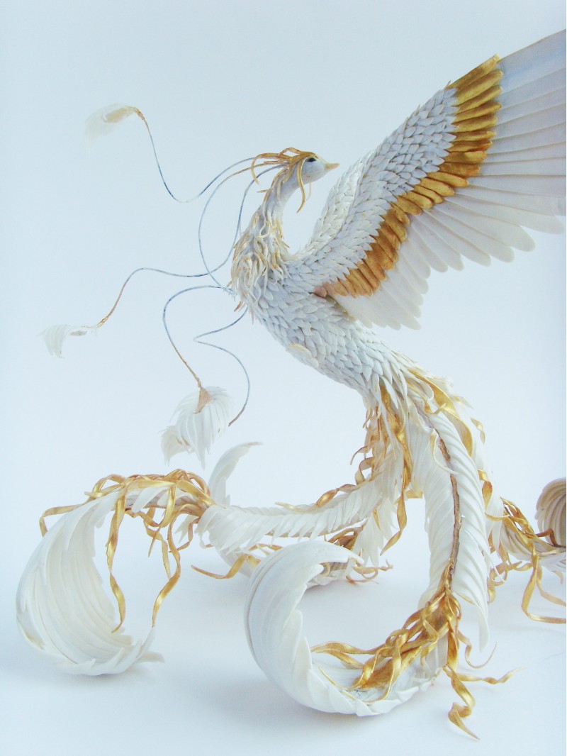 White and gold phoenix statue bird by handmade 