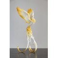 Handmade Phoenix Statue bird made of air clay. White and gold bird