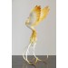 Handmade Phoenix Statue bird made of air clay. White and gold bird