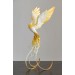 Handmade Phoenix Statue bird made of air clay. White and gold bird