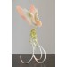 Handmade Phoenix Statue bird made of air clay. Pink and green bird