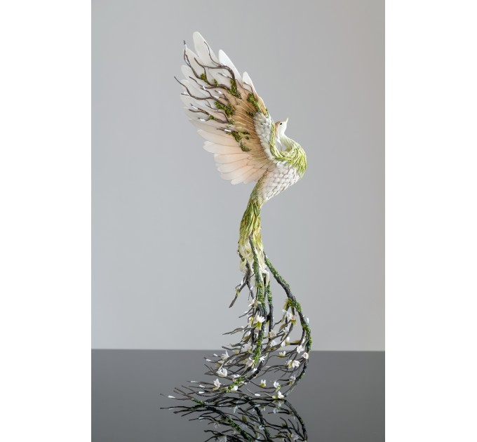 Handmade Phoenix Statue bird made of air clay. Forest bird