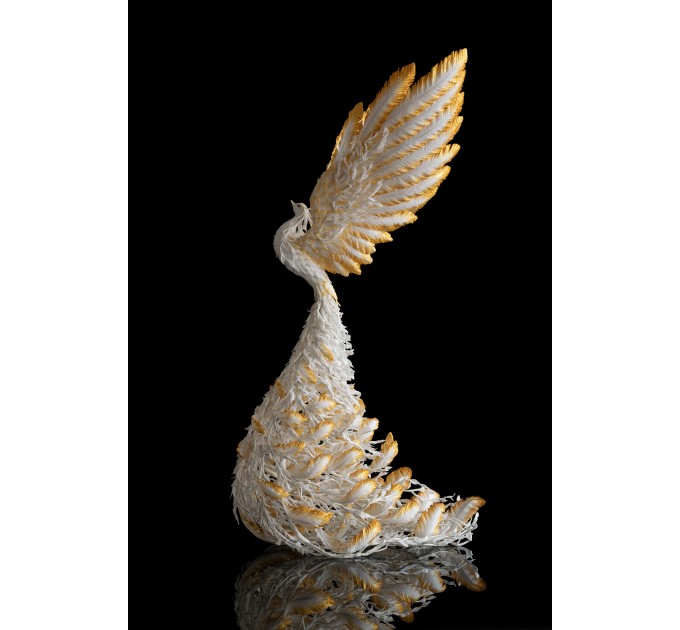 White and gold phoenix statue bird by handmade 
