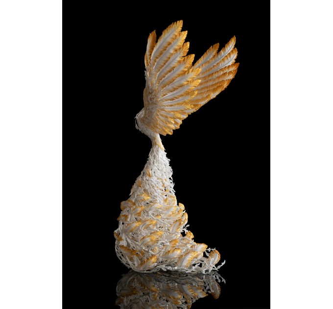 White and gold phoenix statue bird by handmade 