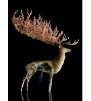 Handmade White stag statue with sacura, handmade One-of-a-kind
