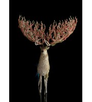Handmade White stag statue with sacura, handmade One-of-a-kind