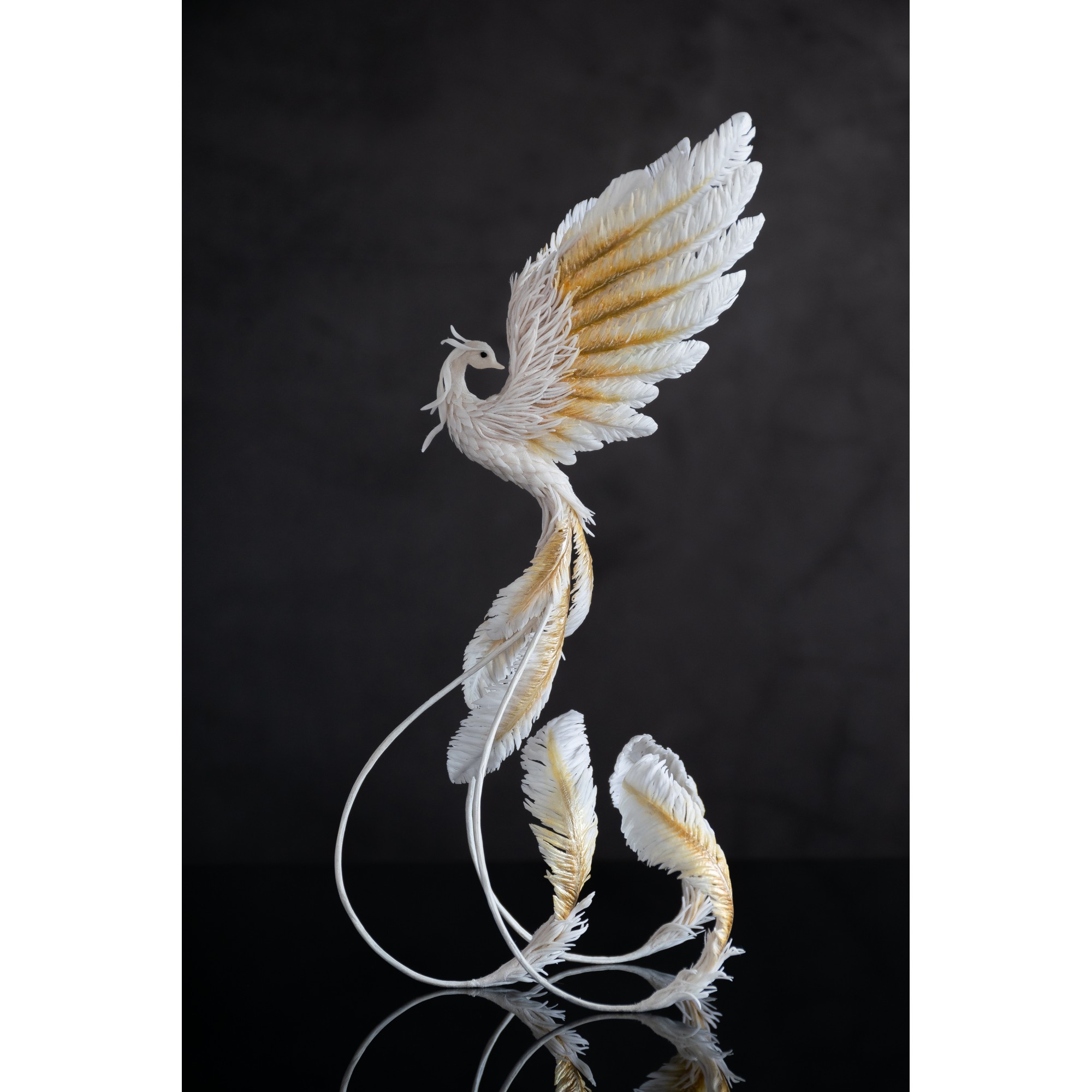 Handmade Phoenix Statue white and gold bird