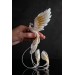 Handmade Gold and wite phoenix Statue bird made of air clay. White and gold bird