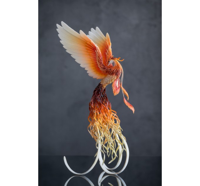 Handmade Phoenix Statue bird made of air clay. Fire bird