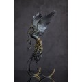 Handmade Black phoenix Statue bird made of air clay. Fire bird