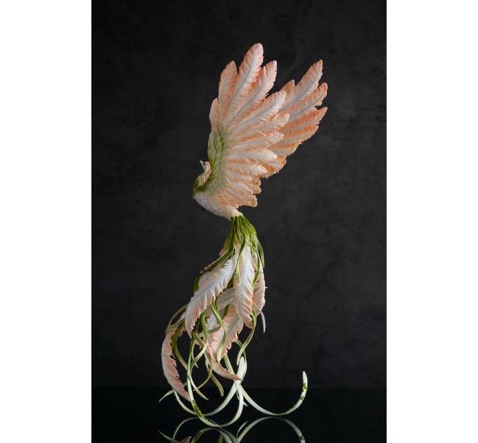 Pink and green phoenix statue bird by handmade 