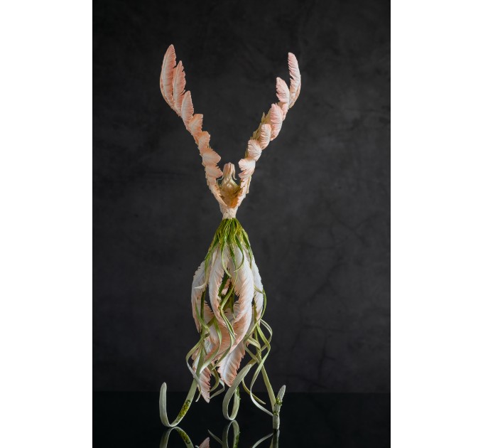 Pink and green phoenix statue bird by handmade 