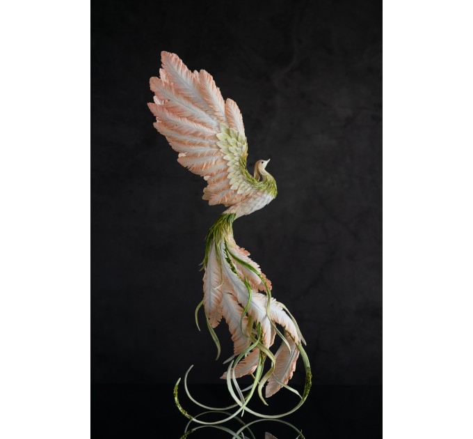 Pink and green phoenix statue bird by handmade 