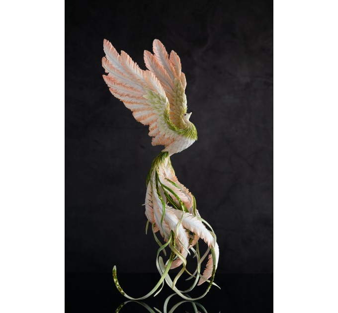 Pink and green phoenix statue bird by handmade 