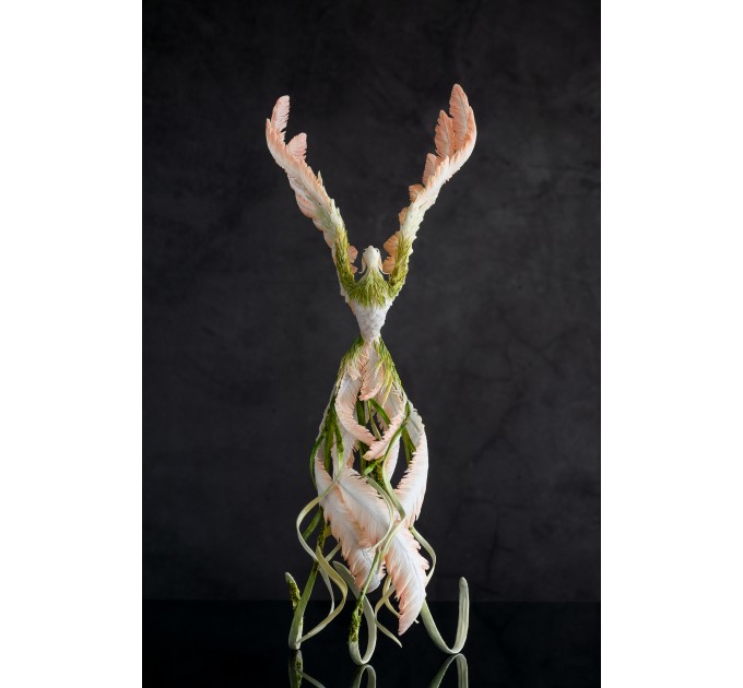 Pink and green phoenix statue bird by handmade 