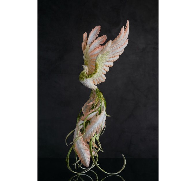 Pink and green phoenix statue bird by handmade 