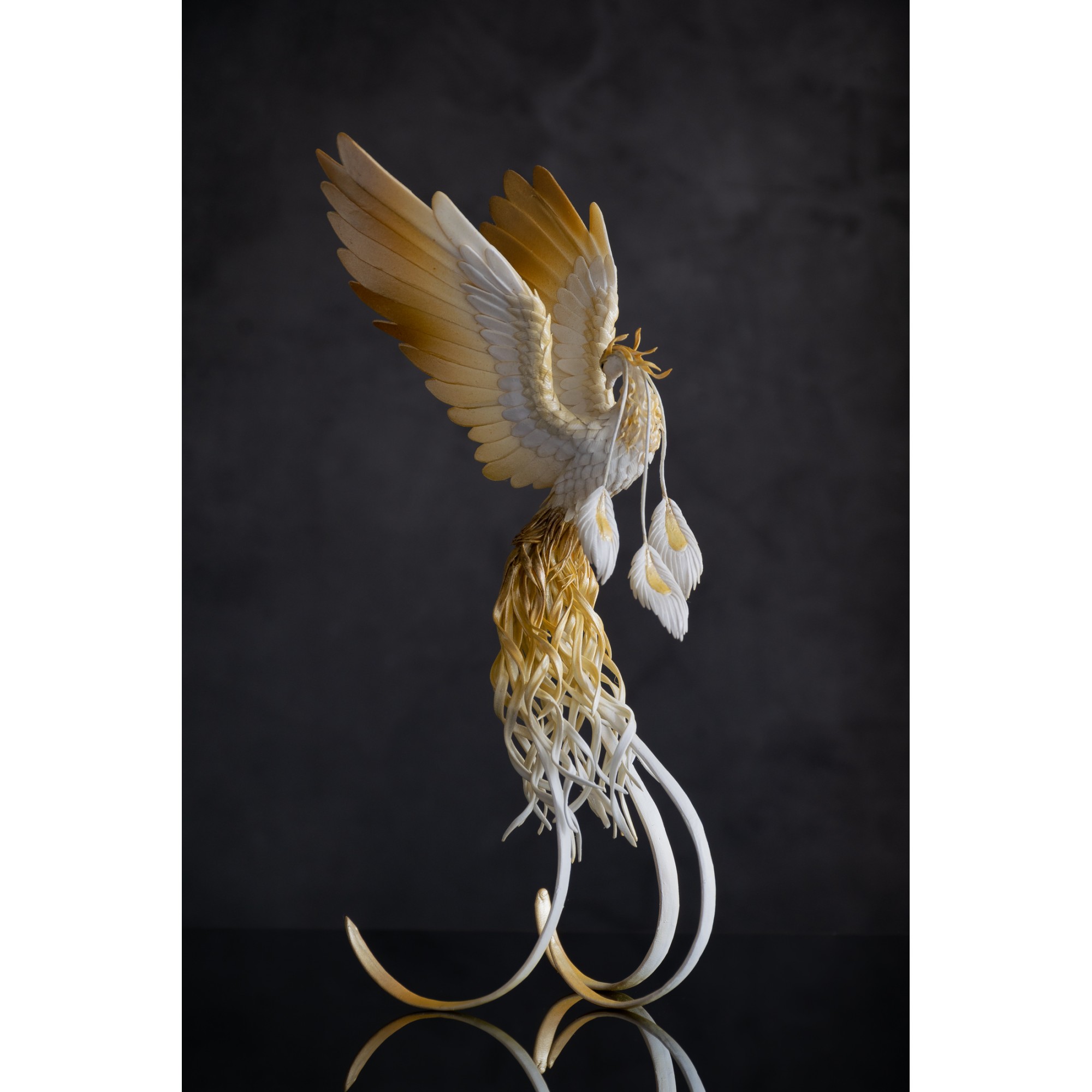 Handmade Phoenix Statue white and gold bird