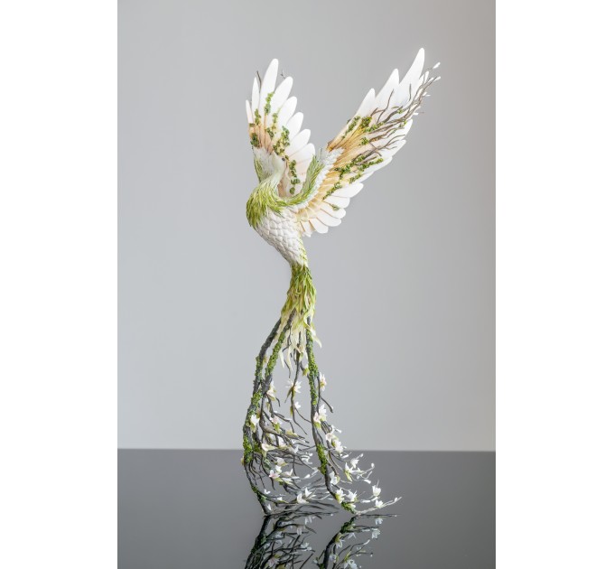 Handmade Phoenix Statue bird made of air clay. Forest bird
