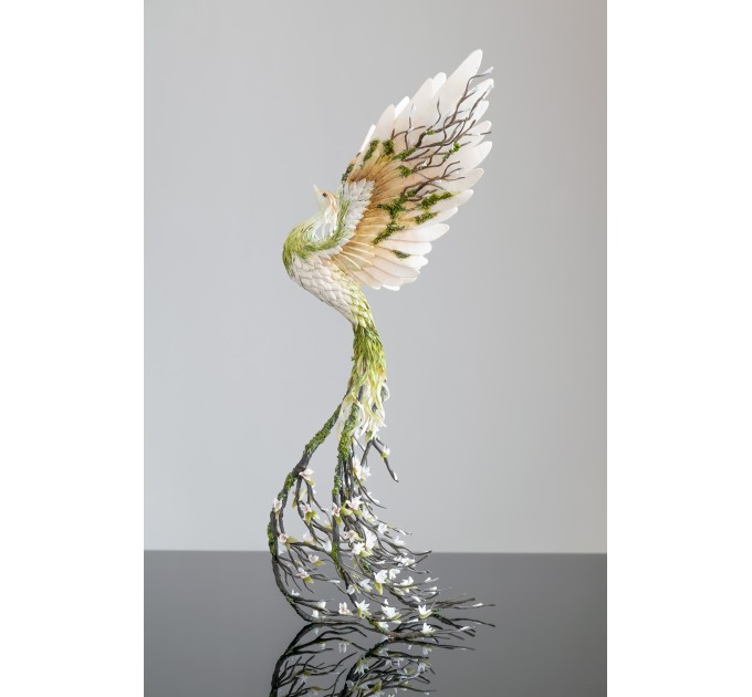 Handmade Phoenix Statue bird made of air clay. Forest bird