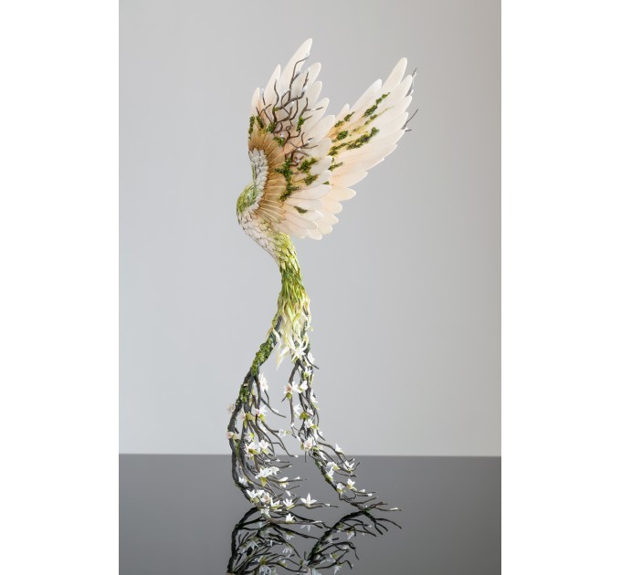 Handmade Phoenix Statue bird made of air clay. Forest bird