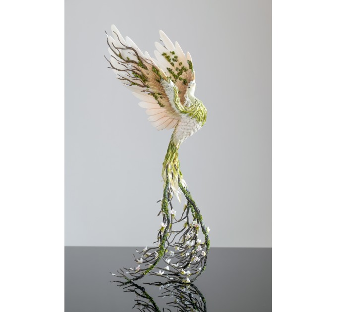Handmade Phoenix Statue bird made of air clay. Forest bird