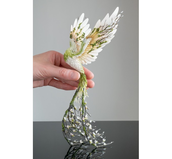 Handmade Phoenix Statue bird made of air clay. Forest bird