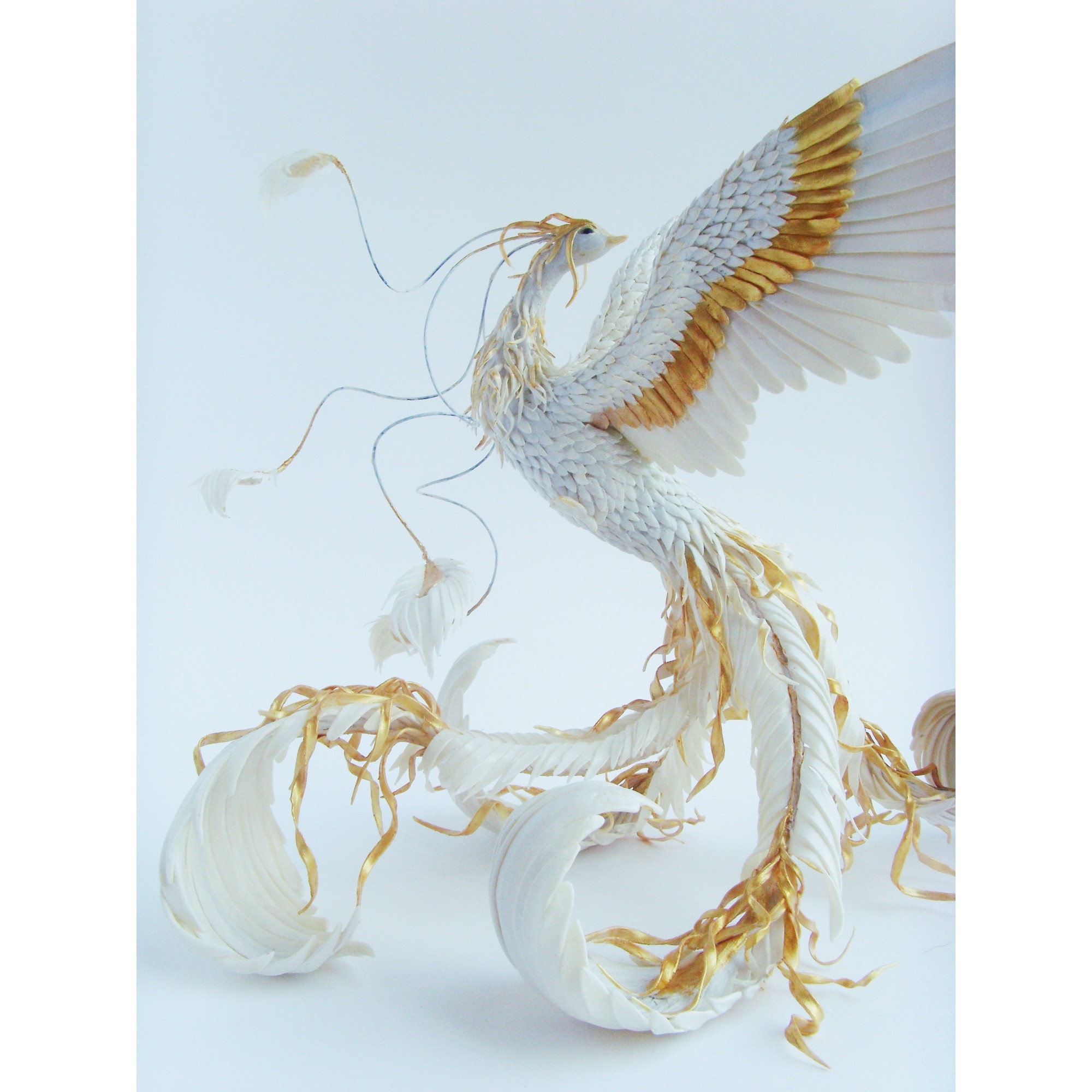 Handmade Phoenix Statue white and gold bird