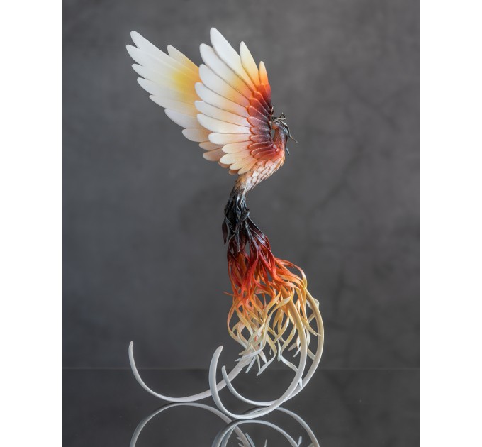 Handmade Phoenix Statue bird made of air clay. Fire bird