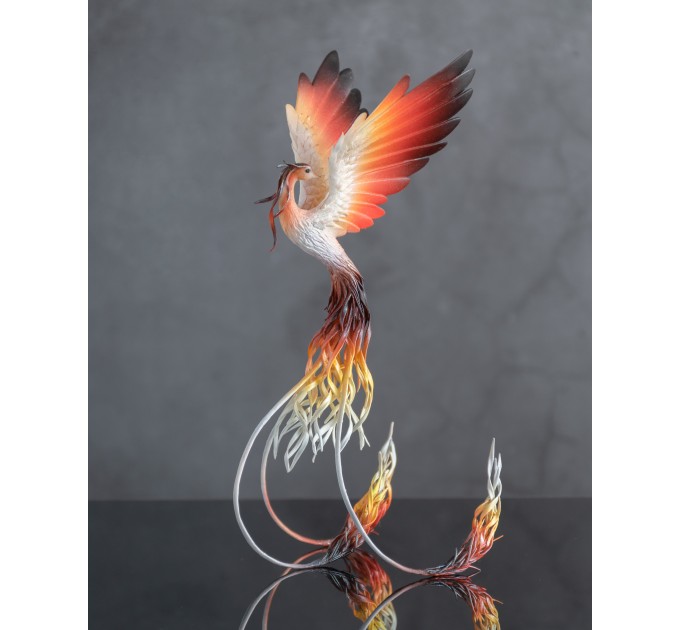 Handmade Phoenix Statue bird made of air clay. Fire bird