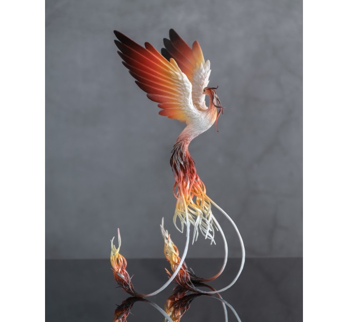 Handmade Phoenix Statue bird made of air clay. Fire bird