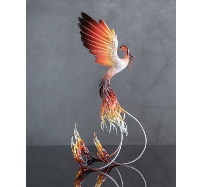 Handmade Phoenix Statue bird made of air clay. Fire bird