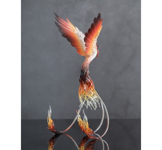 Handmade Phoenix Statue bird made of air clay. Fire bird