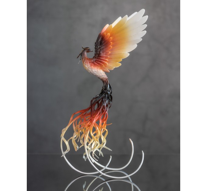 Handmade Phoenix Statue bird made of air clay. Fire bird