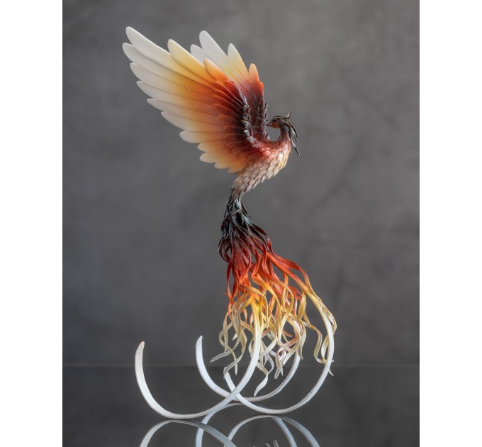 Handmade Phoenix Statue bird made of air clay. Fire bird