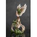 Handmade Phoenix Statue bird made of clay. Pink and green bird