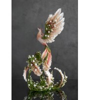 Handmade Phoenix Statue bird made of clay. Pink and green bird