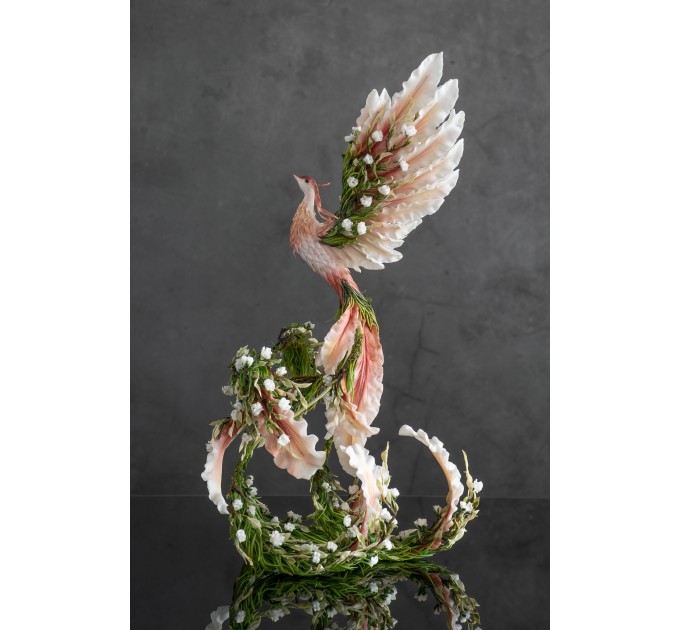 Handmade Phoenix Statue pink and green