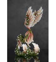 Handmade Phoenix Statue bird made of clay. Pink and green bird