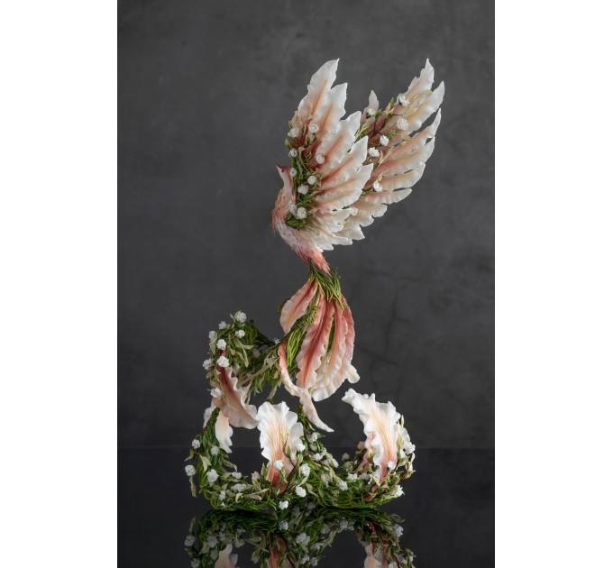 Handmade Phoenix Statue pink and green