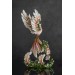 Handmade Phoenix Statue bird made of clay. Pink and green bird