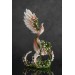 Handmade Phoenix Statue bird made of clay. Pink and green bird