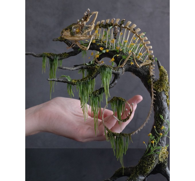 Handmade Statue of chameleon skeleton made of air clay