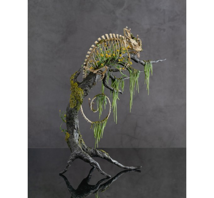 Handmade Statue of chameleon skeleton made of air clay